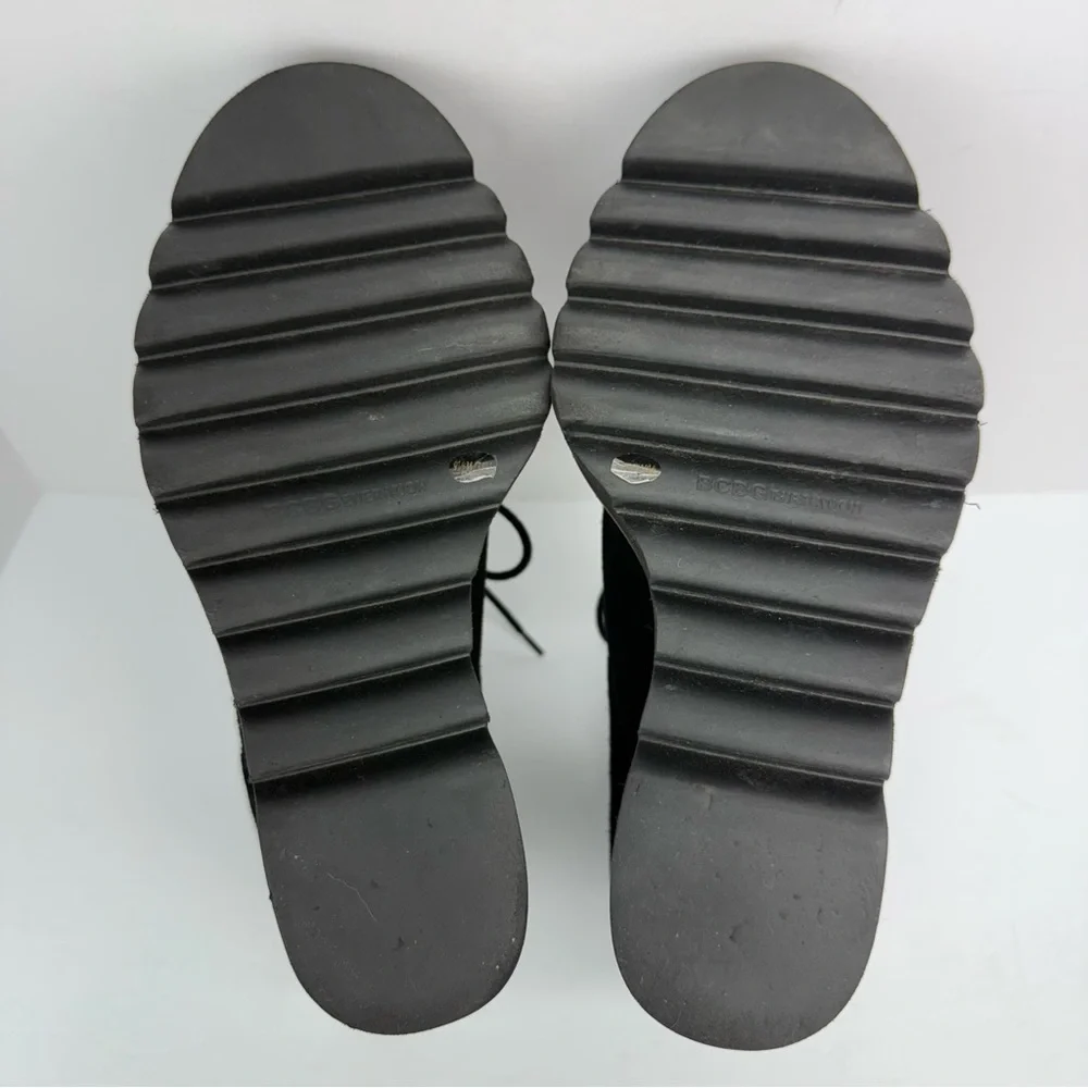 BCBGeneration size 9.5 Women’s Black Suede Leather Lace Up Wedge Booties